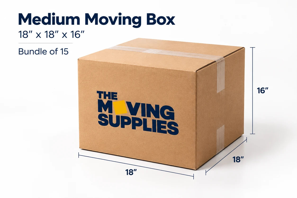 Medium Moving Box – 18" x 18" x 16" (L x W x H) – Bundle of 15
