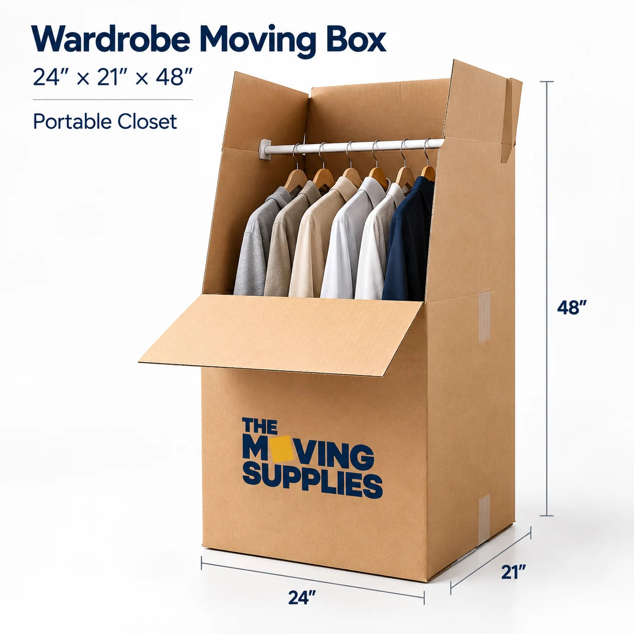 Wardrobe Moving Box – 24" x 21" x 48" - (L x W x H) – Portable Closet